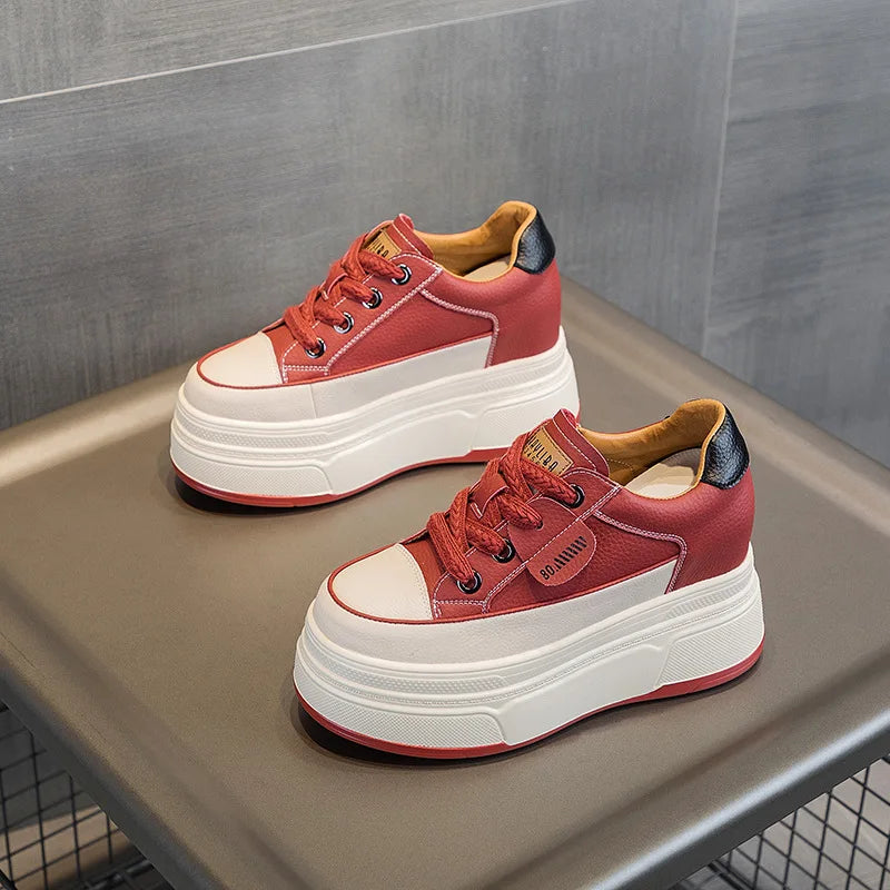 Dam Sneakers Hög Klack Läder Vadderad Sula-2