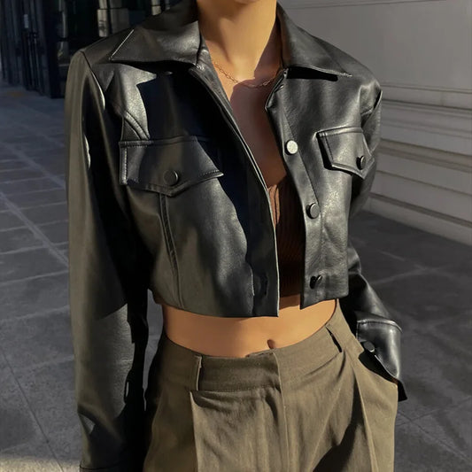 Kort Jacka Dam Syntetiskt Skinn Urban Stil-1