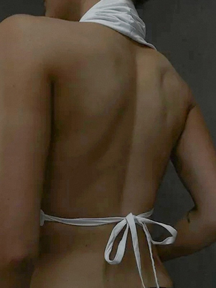 Dam Kortärmad Topp Monokrom Bomull Halterneck-4