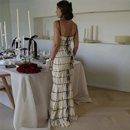 Elegant Golvlång Damklänning med Spaghetti Band i Polyester och Spandex – Fina Damklänningar för Sommarens Festligheter 3