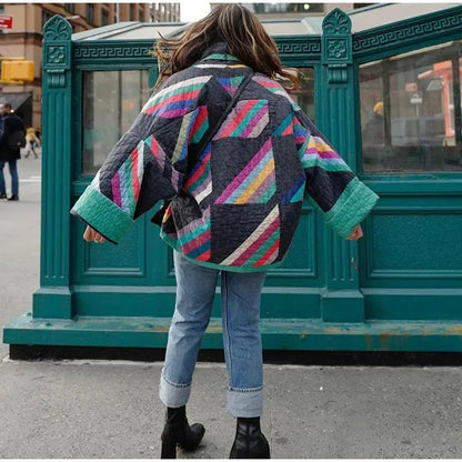 Dam Väst Kimono Öppen Design Med Regnbågens Ränder Polyester-4