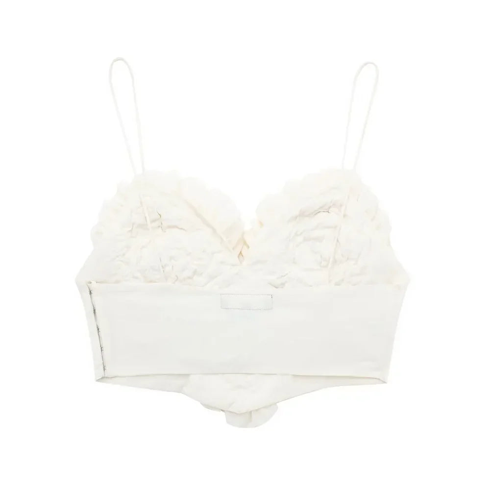 Dam Blommig Crop Top, Ärmlös och Stretchig Polyester – Slim Fit Super Kort Topp för Sommarens Festligheter 4