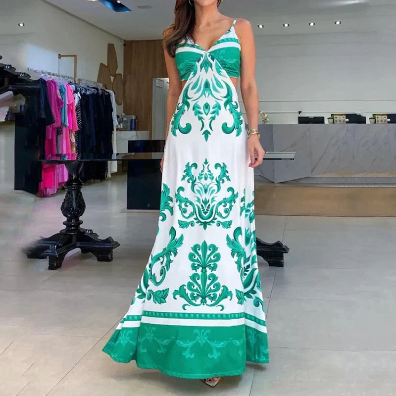 Dam Sommarklänning V-ringning Spaghettiband Lätt Material-3