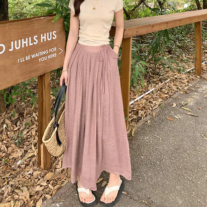 Variant image for Dam Maxikjol Flödande Linneblandning Justerbart Bindningsbälte-3