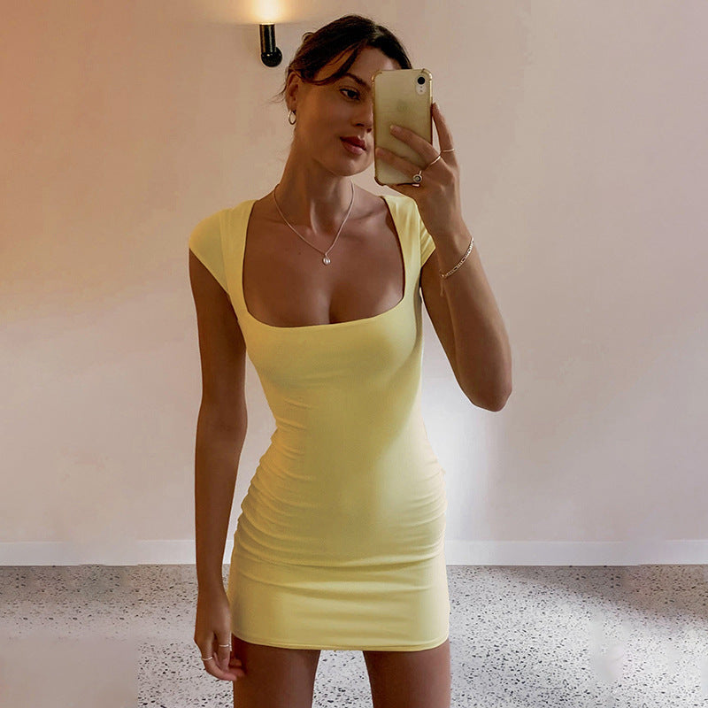 Kvinna Miniklänning Fyrkantig Halsringning Polyester-1