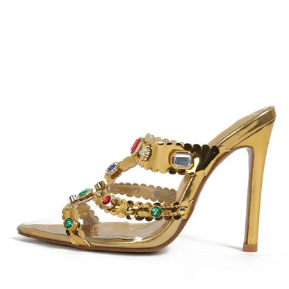 Dam Sandaler Spetsig Tå PVC Hög Klack Slip-On Skor-3