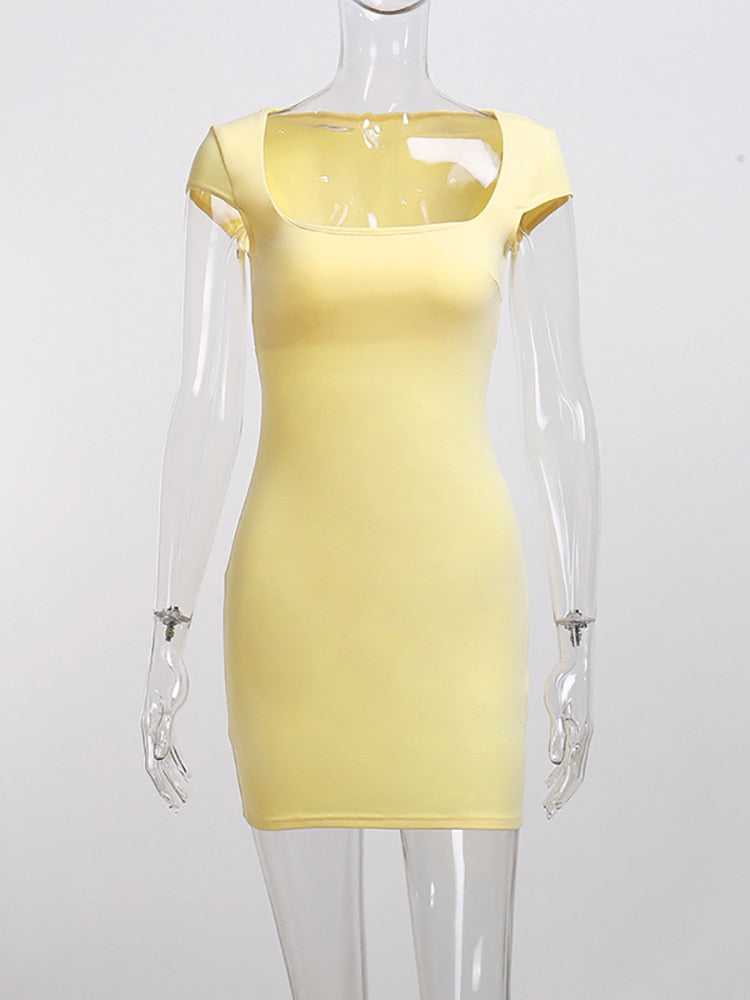 Kvinna Miniklänning Fyrkantig Halsringning Polyester-4