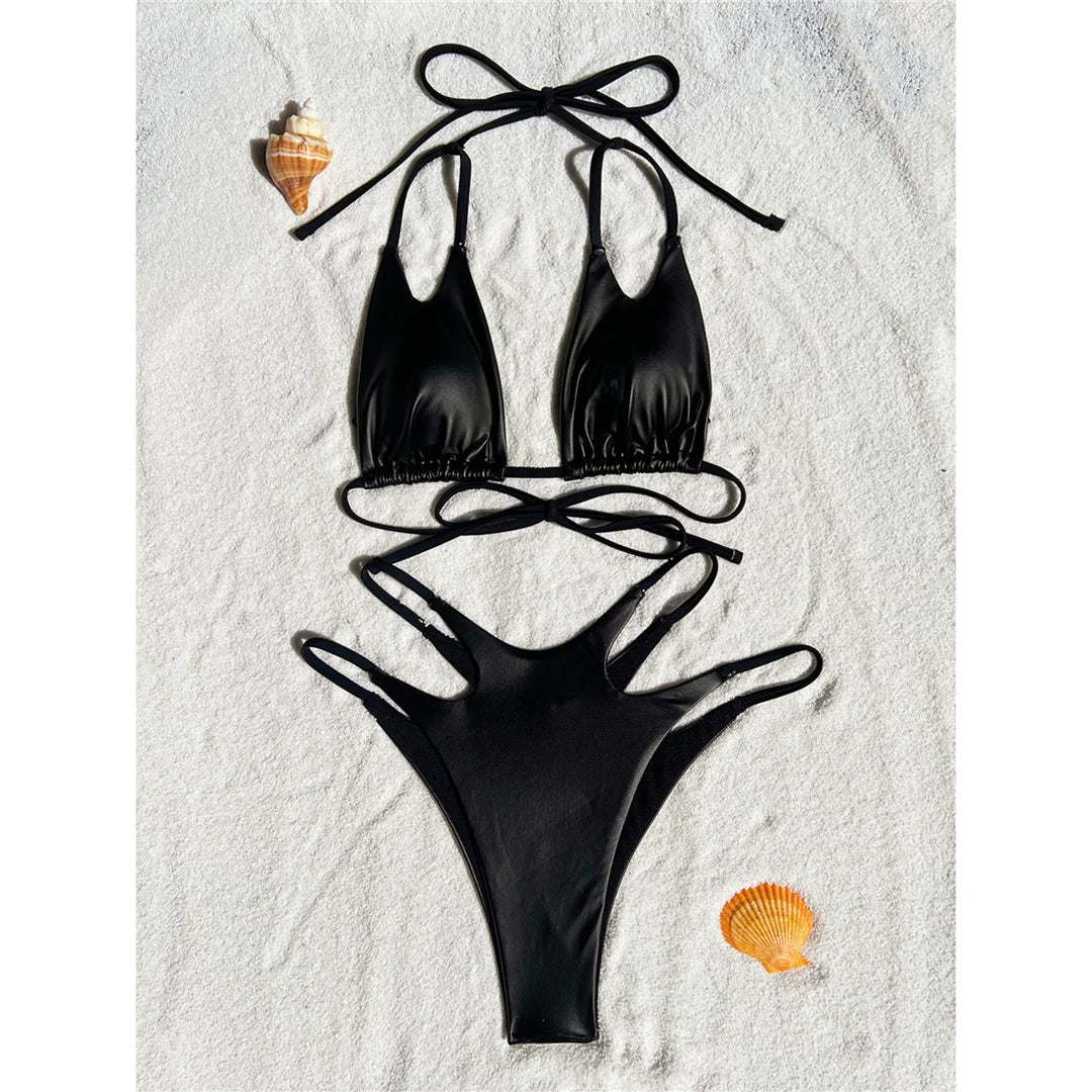 Dam Bikini Enkel Polyester Spandex för Strand och Simning-4