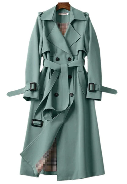 Kvinna Lång Kappa Dubbel Rad Knappar Polyester med Bälte 5
