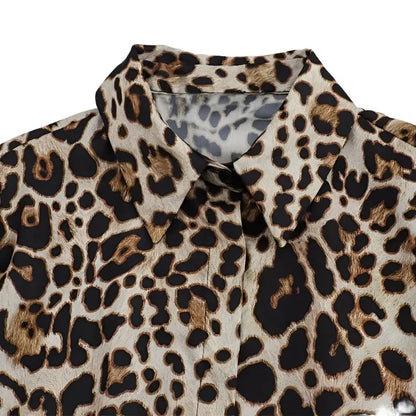 Dam Skjorta Leopardmönster Långa Ärmar Lätt Material-3