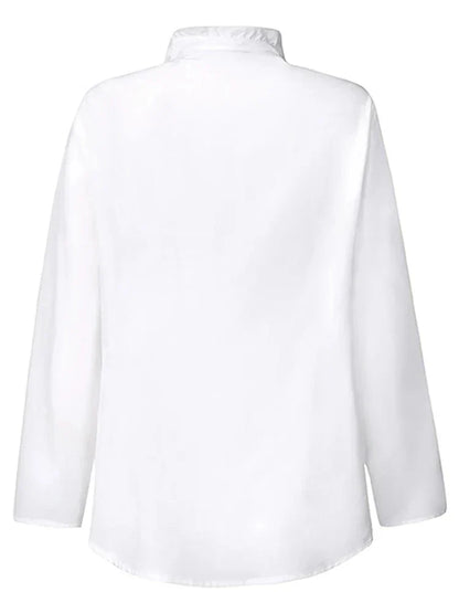 Vit Dam Blus Klassisk Passform Polyester Spandex-3