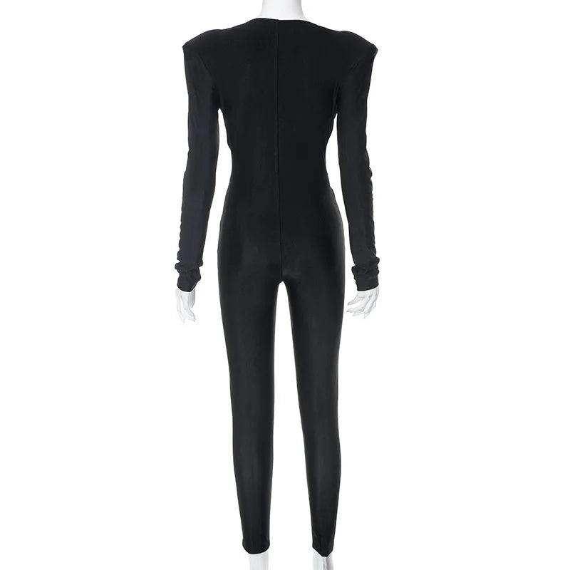 Dam Jumpsuit Långärmad Polyester Spandex Med Snörning-3
