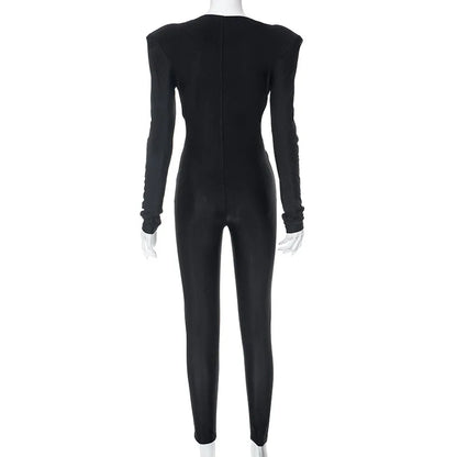 Dam Jumpsuit Långärmad Polyester Spandex Med Snörning-3