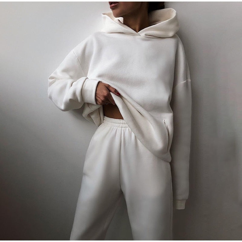 Variant image for Kvinnors Hoodie och Svettbyxor Set Mjuk Polyester Avslappnad Passform-28