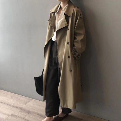 Dam Trenchcoat Överdimensionerad Dubbla Knapprader Vattenavvisande Tyg-4