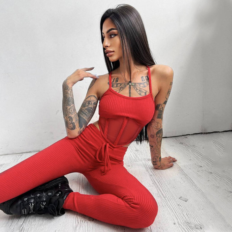 Dam Byxdress Spaghettiärmar Polyester Lätt-1
