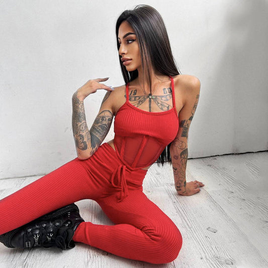Dam Byxdress Spaghettiärmar Polyester Lätt-1