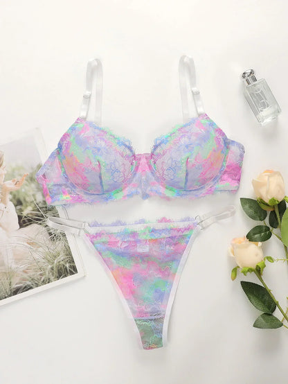 Dam BH Set Vadderad Blommönster Polyester Spandex-4