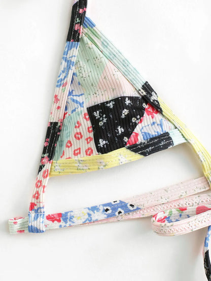 Dam Topp Patchwork Tryck Tre Delar 100% Bomull för Sommarfest-3