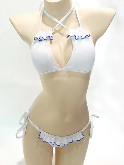 Dam Tvådelad Bikini Trådlös Support Spandex Polyester-4