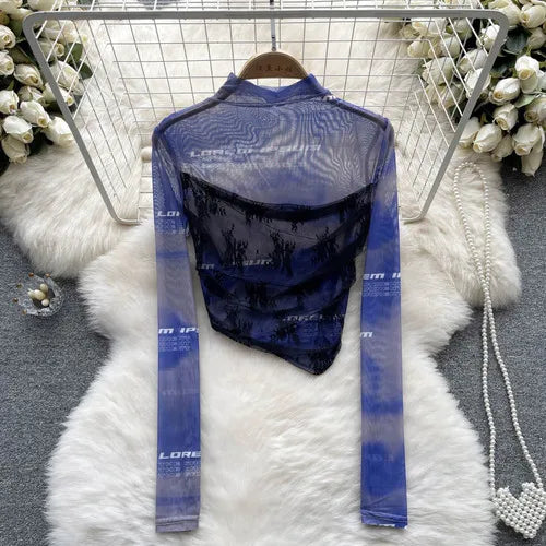 Dam Festtopp Transparent Elastisk Polyester Slim Fit-5