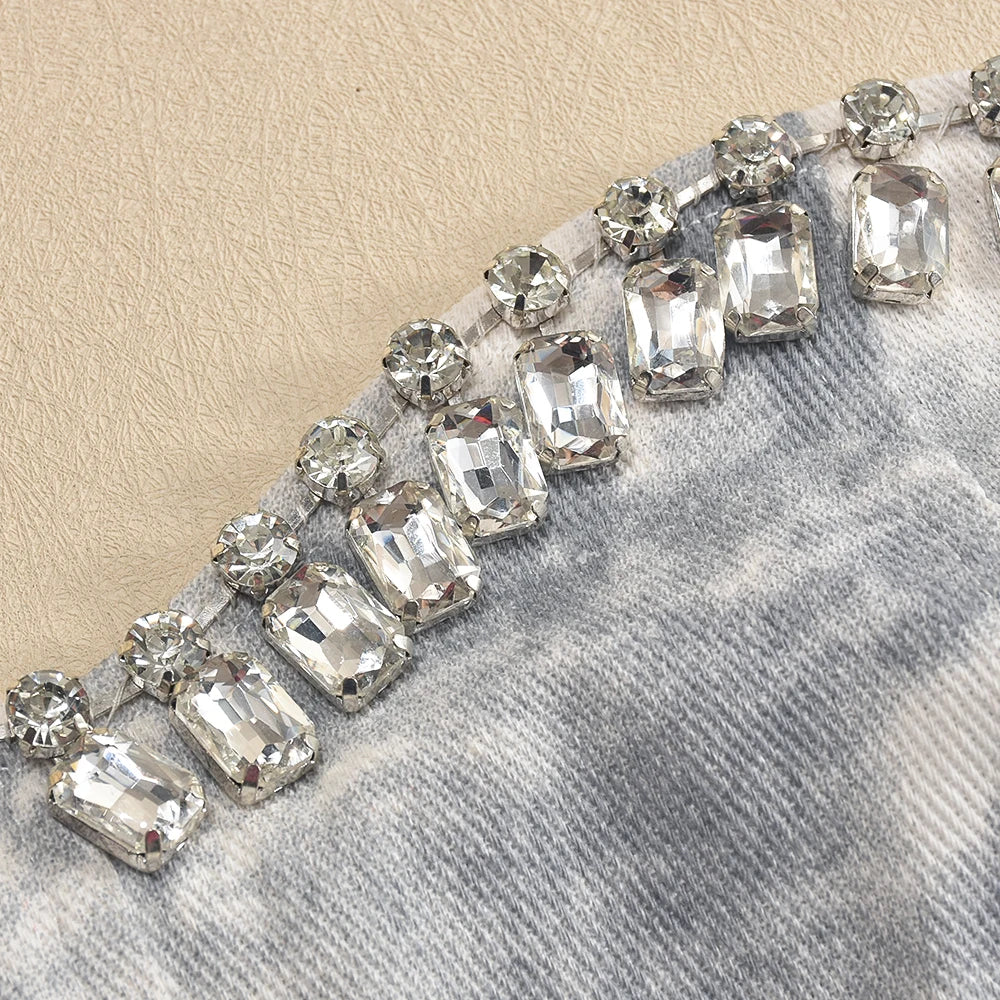 Dam Glittrig Topp Kort Passform med Tryck och Strass i Mjuk Bomullspolyester-6