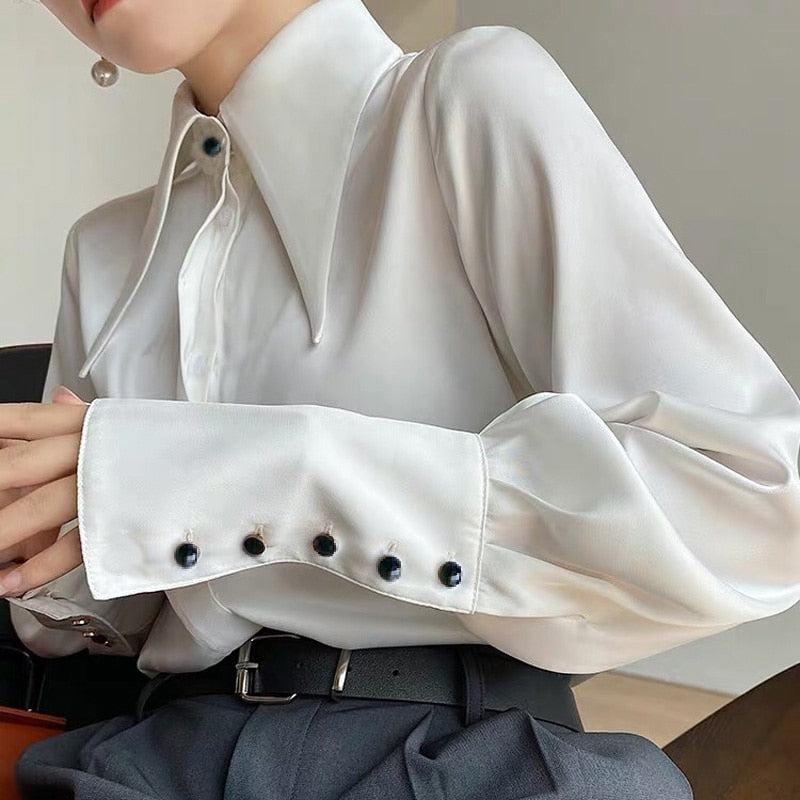 Dam Blus Klassisk Slim Fit Satin-2