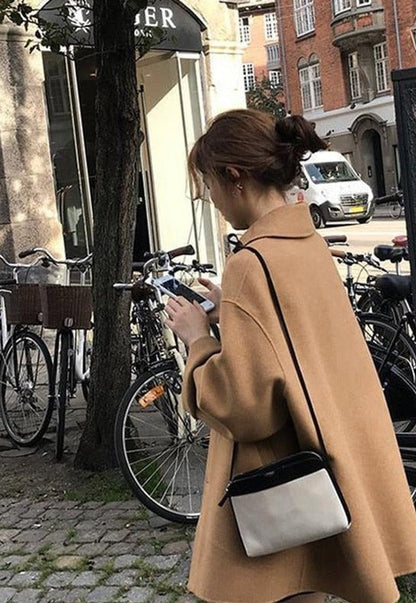 Dam Lång Kappa Enfärgad Ull med Kapuschong-6