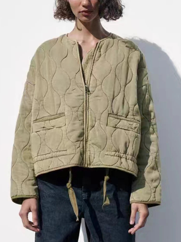 Överdimensionerad Vintage Vadderad Damjacka i Quiltat Material för Höst och Vinter - Löst Snitt och Chic Stil 3