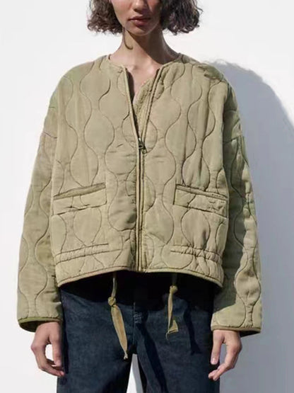 Överdimensionerad Vintage Vadderad Damjacka i Quiltat Material för Höst och Vinter - Löst Snitt och Chic Stil 3
