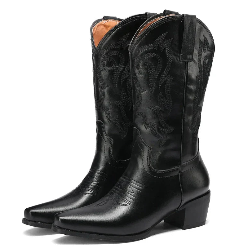 Dam Halvhöga Cowboystövlar med Blommor och Broderier i Högkvalitativt Syntetmaterial-4
