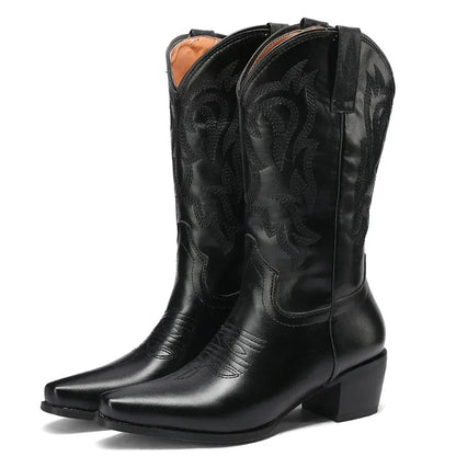 Dam Halvhöga Cowboystövlar med Blommor och Broderier i Högkvalitativt Syntetmaterial-4
