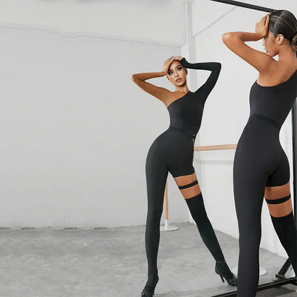 Dam Jumpsuit Asymmetrisk Design Stretch Spandex-4