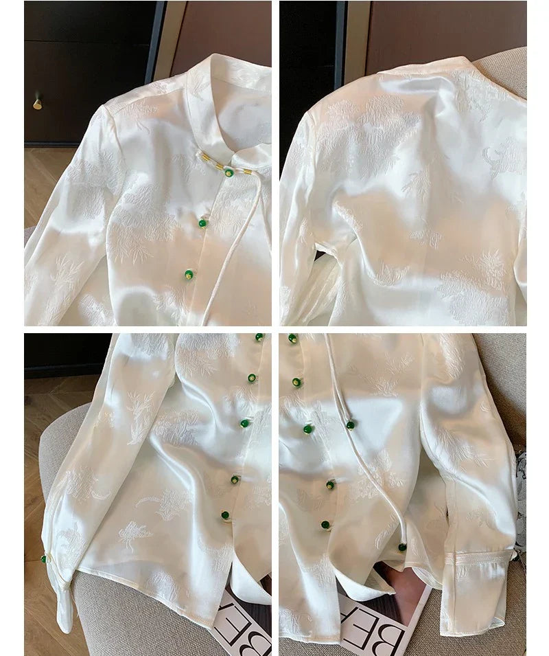Dam Blus Satin Full Ärmlängd Elegant Komfortabel-5