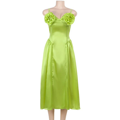 Kvinnors Midi Klänning Spaghetti Band Polyester-1