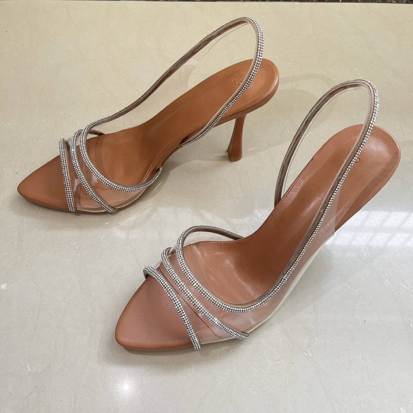 Dam Sandaler Hög Klack PVC med Strassdetaljer-1