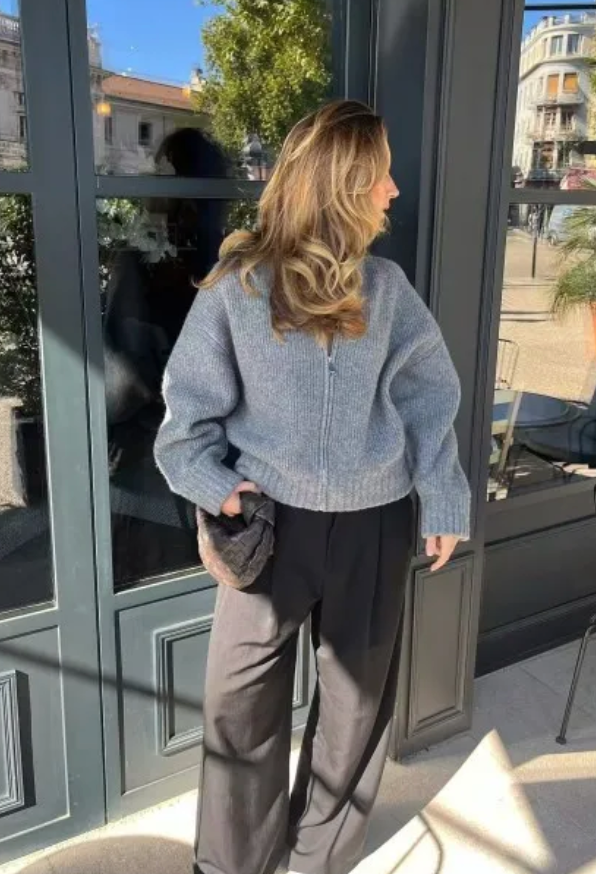 Dam Cardigan Stickad med Dragkedja för Eleganta Tillfällen-2