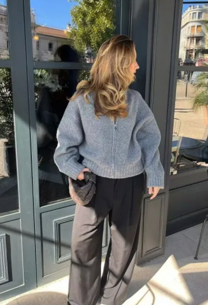 Dam Cardigan Stickad med Dragkedja för Eleganta Tillfällen-2