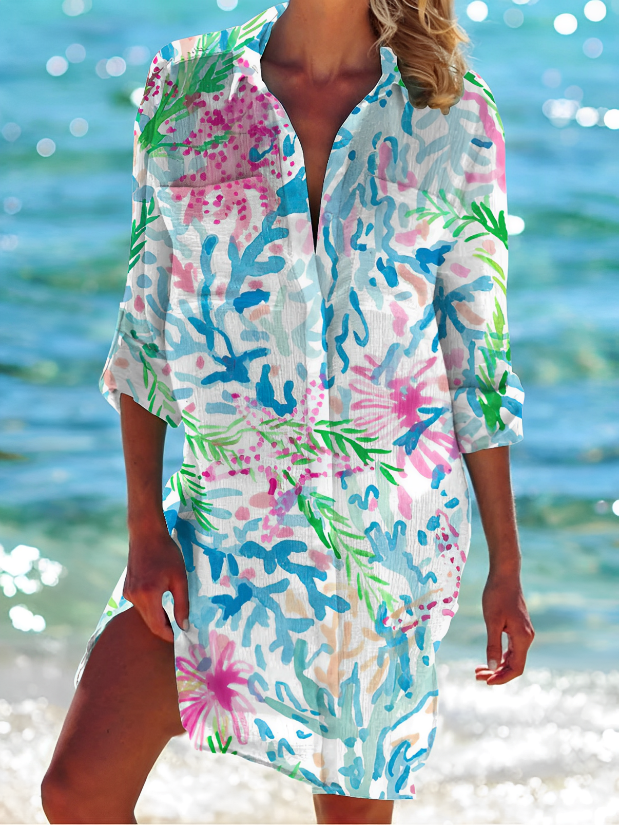 Dam Blus Knapp-Down Lätt Andningsbar Stilren Mångsidig 9