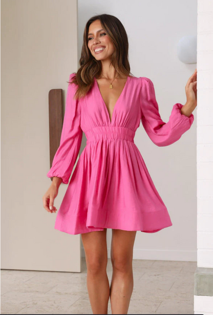 Kvinnors Långärmad Klänning V-hals Polyester 12