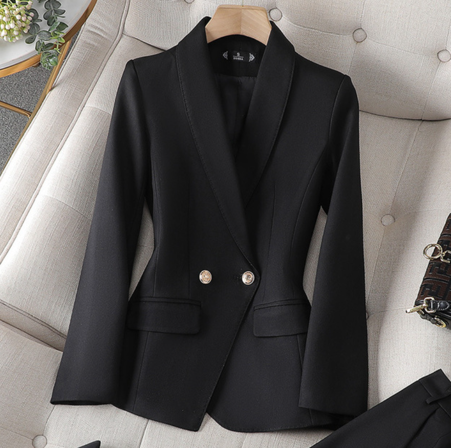 Kostym Set Dam Elegant Mjuk Polyester Blazer Byxor 10