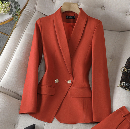 Kostym Set Dam Elegant Mjuk Polyester Blazer Byxor 12