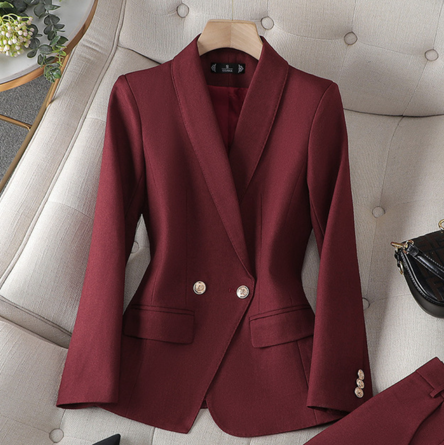 Kostym Set Dam Elegant Mjuk Polyester Blazer Byxor 8