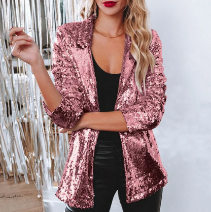 Variant image for Kvinnors Glitter Blazer Elegant Blandat Tyg Vinter-25