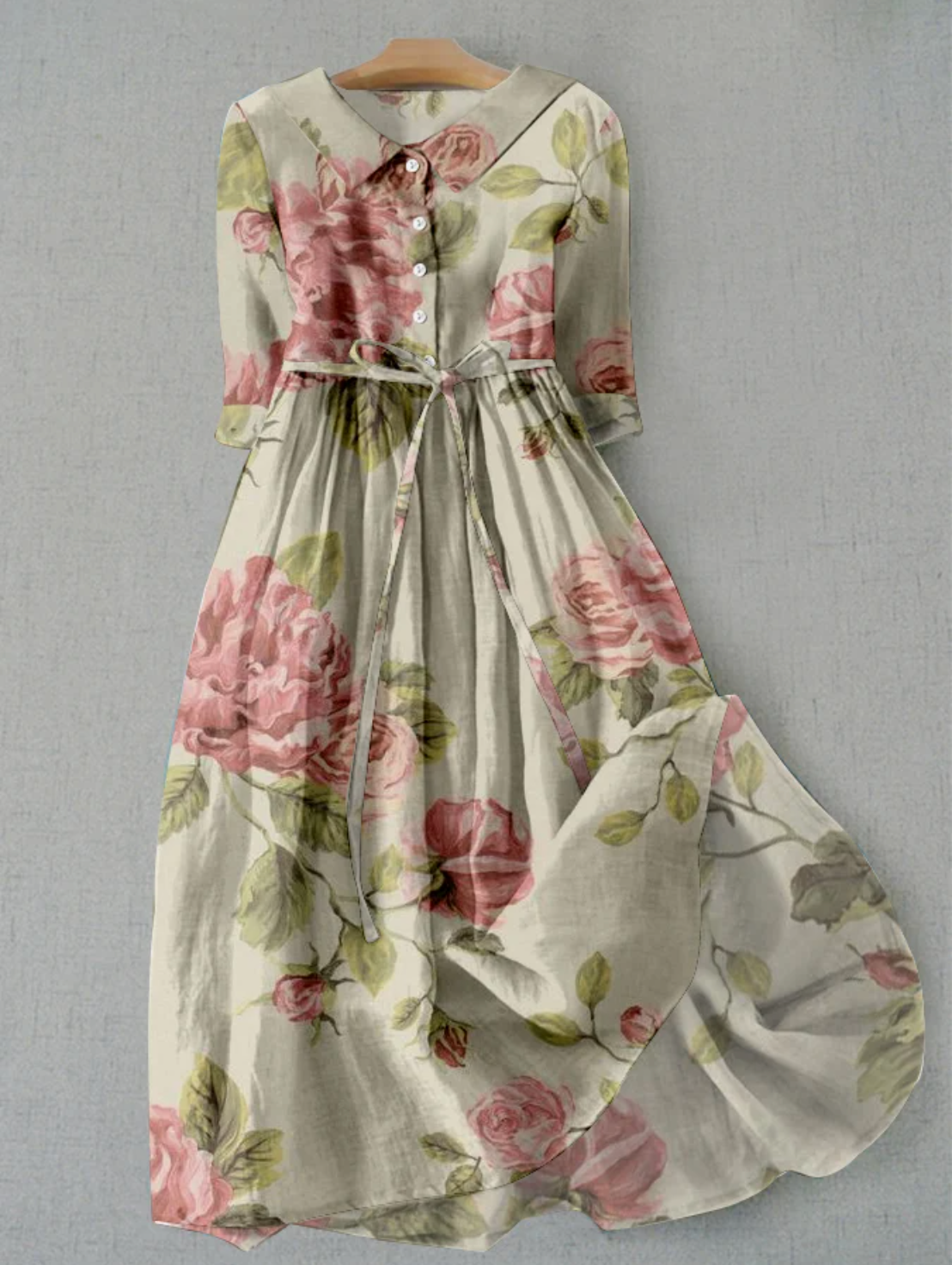 Variant image for Kvinnors Midi Klänning Vintage Blommig Polyester-1