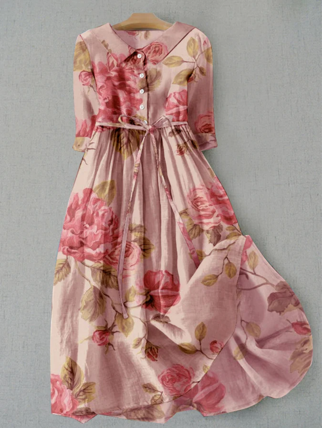 Variant image for Kvinnors Midi Klänning Vintage Blommig Polyester-5