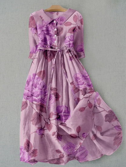 Variant image for Kvinnors Midi Klänning Vintage Blommig Polyester-9