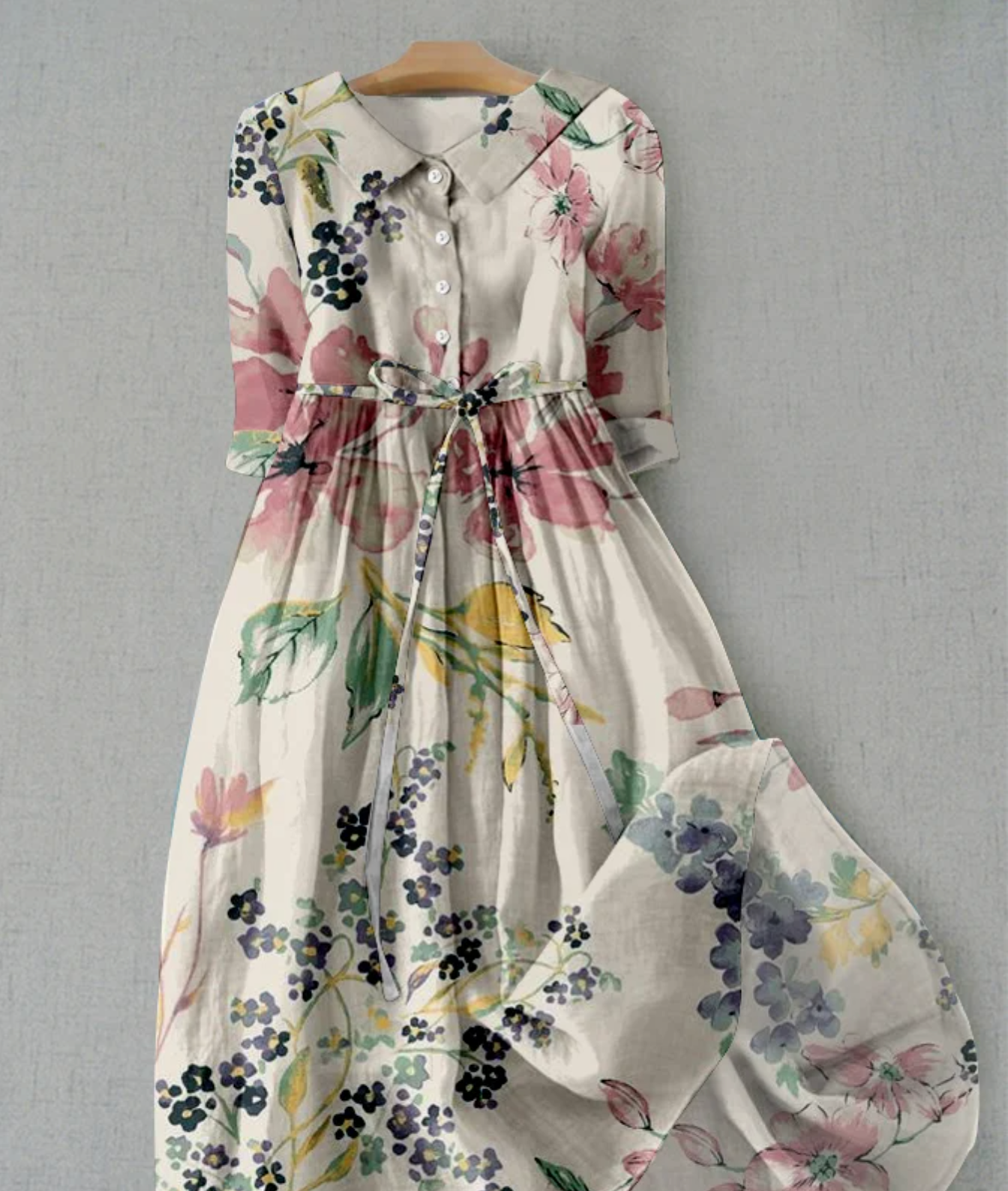 Variant image for Kvinnors Midi Klänning Vintage Blommig Polyester-13