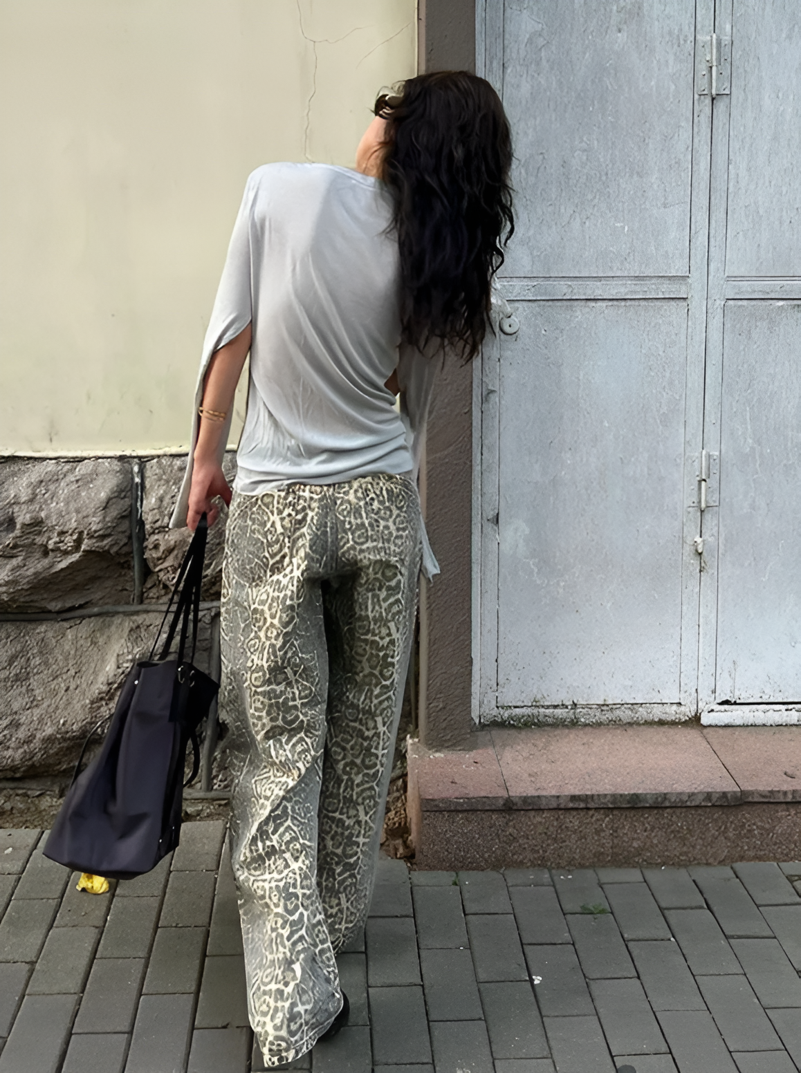 Dam Jeans Leopardmönster Trendig Högkvalitativ Denim-2