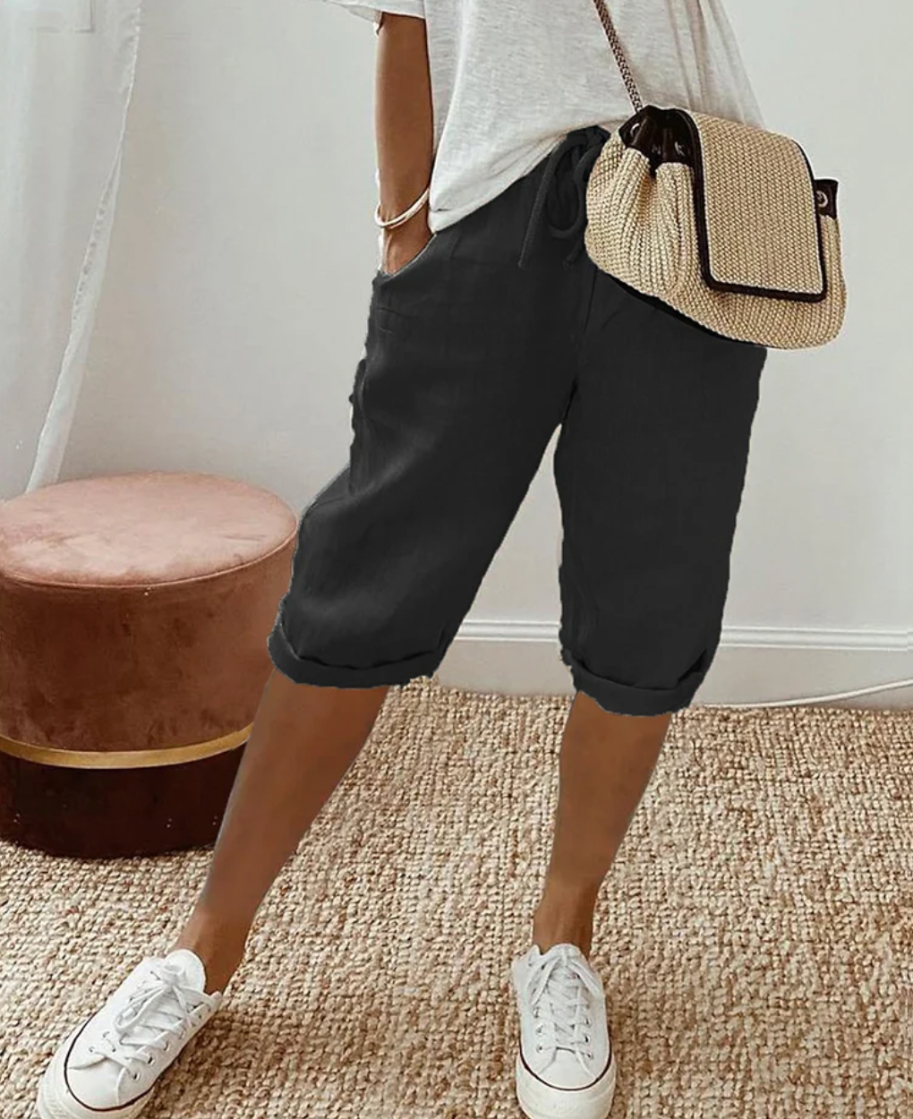 Kvinnors Bomullsshorts med Elastiskt Midjeband – Lätta och Bekväma för Sommarens Aktiviteter, Finns i Storlekar S-XL 10